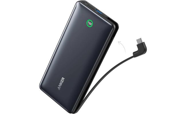 Anker Nano Power Bank 20000mAh, 30W Fast Charging, Built-In USB-C Cable, Smart Display, PPS Fast Charging for iPhone 15, Samsung S23 Ultra, Compact & Portable Charger - Black